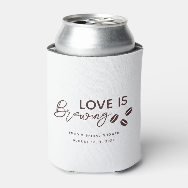 Love is Brewing Coffee Theme Bridal Shower Can Cooler (Can Front)