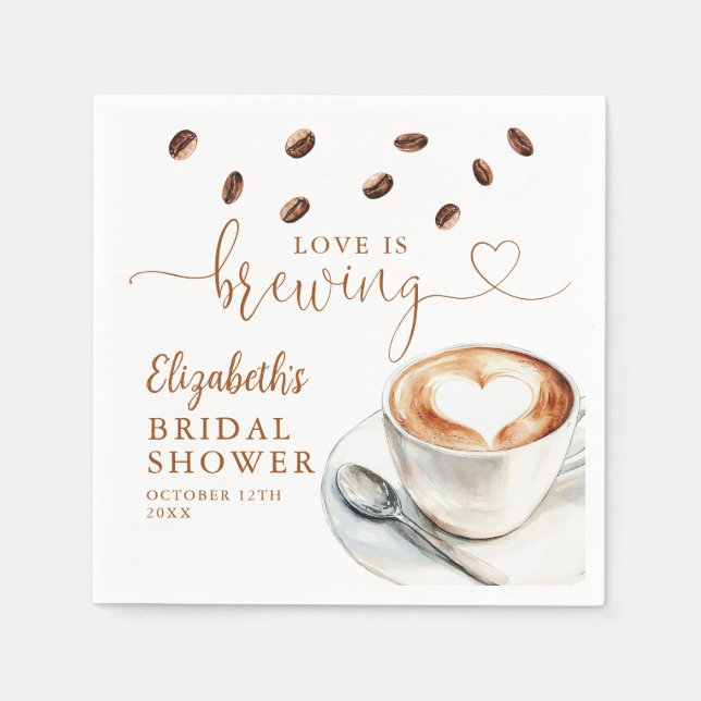 Love Is Brewing Coffee Theme Bridal Shower Napkin (Front)