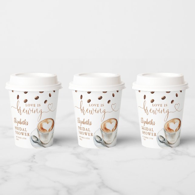 Love Is Brewing Coffee Theme Bridal Shower Paper Cups (Multi)