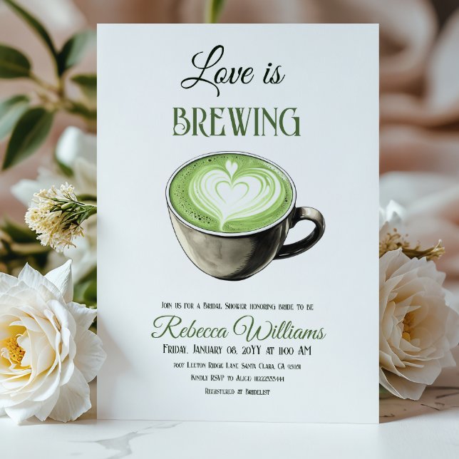 Love is Brewing Coffee Theme Matcha Bridal Shower Invitation (Creator Uploaded)