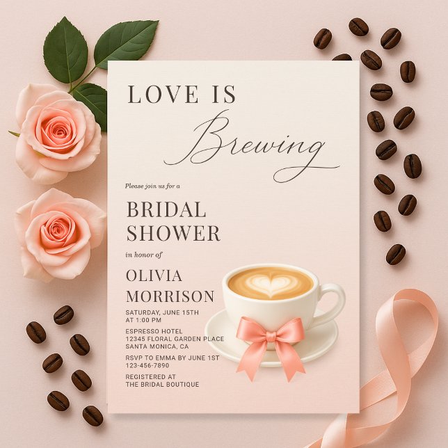 Love is Brewing Coquette Coffee Bridal Shower Invitation (Creator Uploaded)