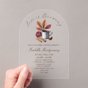 Love Is Brewing Cosy Rustic Coffee Bridal Shower Acrylic Invitations