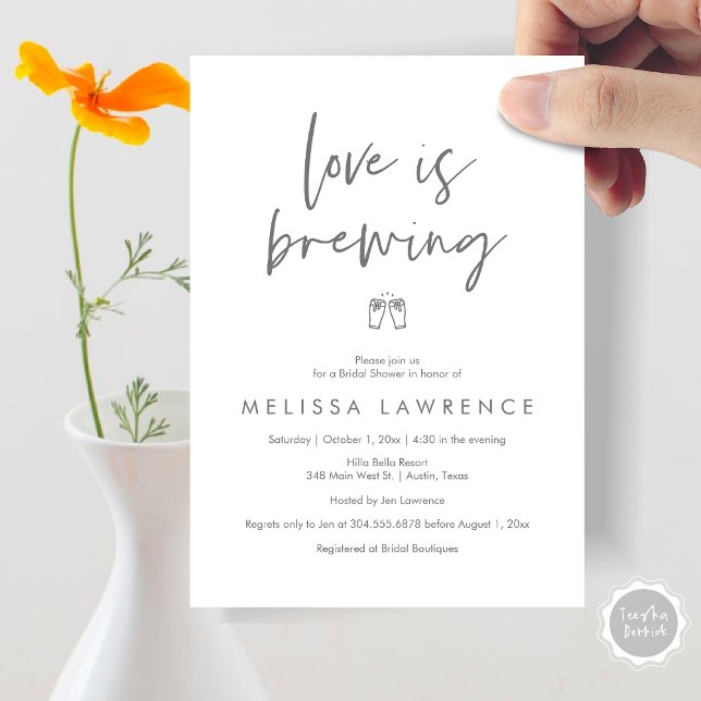 Love is brewing, Elegance Bridal Shower Beer Party Invitation (Love is brewing, Modern Elegance Bridal Shower Beer Party Invitation Card, PDF, in Dark Grey)