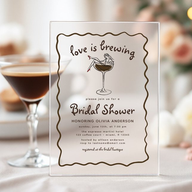 Love Is Brewing Espresso Martini Bridal Shower Acrylic Invitations (Creator Uploaded)