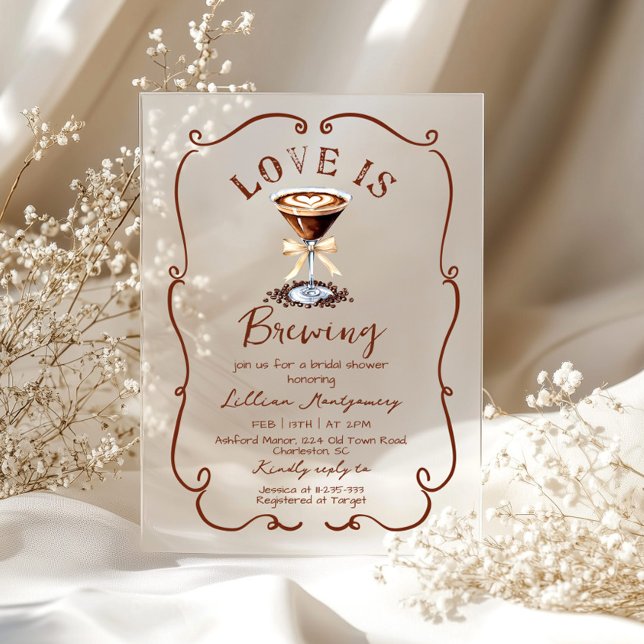 Love is Brewing Espresso Martini Bridal Shower Acrylic Invitations (Creator Uploaded)