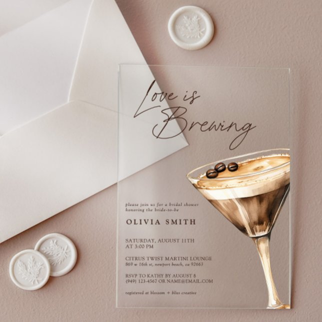 Love is Brewing Espresso Martini Bridal Shower Acrylic Invitations (Creator Uploaded)