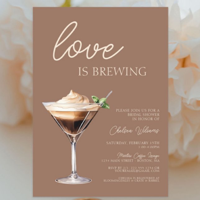Love is Brewing Espresso Martini Bridal Shower Invitation (Love is brewing Espresso Martini Bridal Shower Invitation, Bridal Brunch, Brown, Modern Chic Trendy)