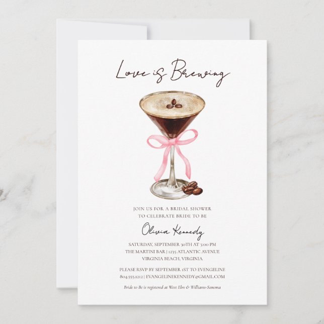 Love is Brewing Espresso Martini Bridal Shower  Invitation (Front)