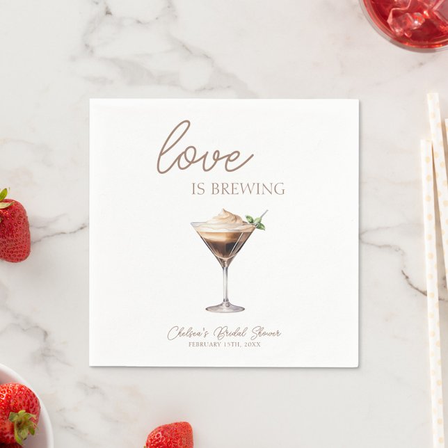 Love is Brewing Espresso Martini Bridal Shower Napkin (Love is Brewing Espresso Martini Bridal Shower Cocktail Napkins, Bridal Brunch, Coffee Bar, Trendy)