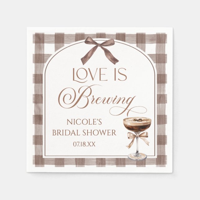 Love Is Brewing Expresso Martini Bow Bridal Shower Napkin (Front)