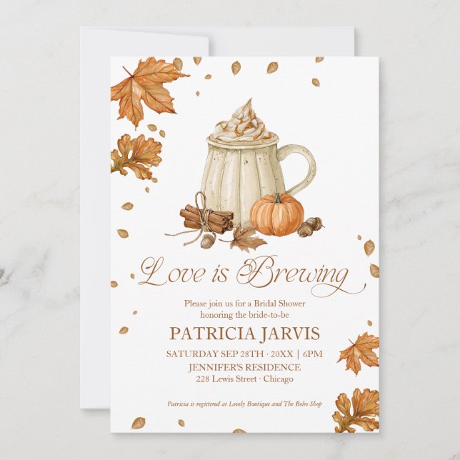 Love Is Brewing Fall Bridal Shower QR Code Invitation (Front)
