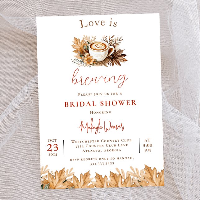 Love Is Brewing Fall Coffee Theme Bridal Shower Invitation (Creator Uploaded)