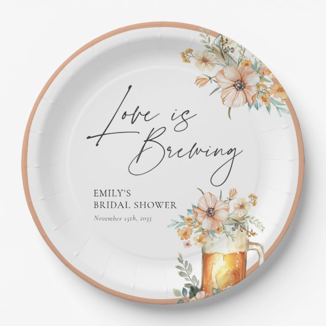 Love is Brewing Floral Bridal Shower Paper Plate (Front)
