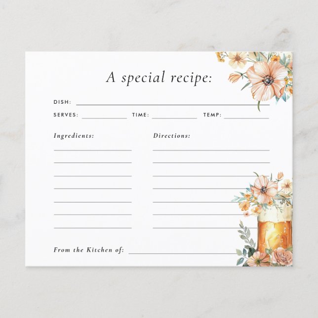 Love is Brewing Floral Bridal Shower Recipe Card (Front)