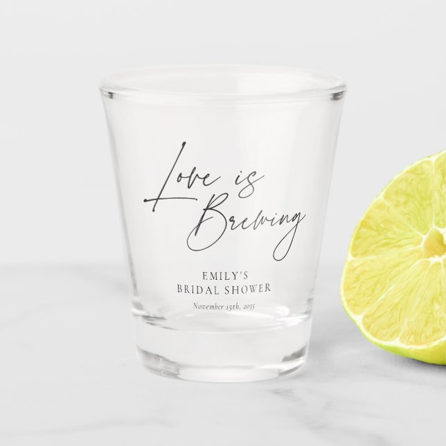 Love is Brewing Floral Bridal Shower Shot Glass (Front)