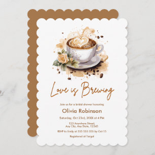 Love is Brewing Floral Brown Coffee Bridal Shower Invitation