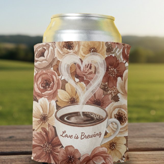 Love is Brewing Floral Coffee Heart Bridal Shower Can Cooler (Love is Brewing Floral Coffee Heart Bridal Shower Can Cooler
)