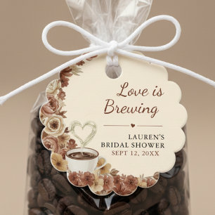 Love is Brewing Floral Coffee Heart Bridal Shower Favour Tags