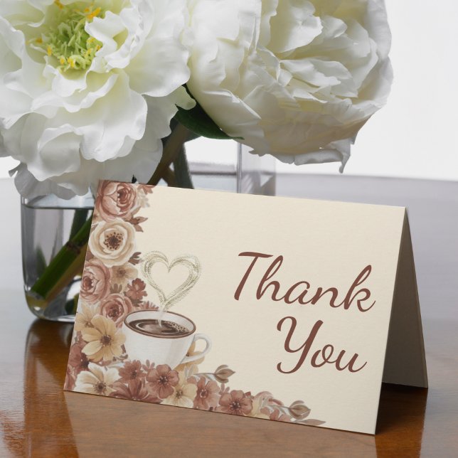 Love is Brewing Floral Coffee Heart Bridal Shower Thank You Card (Creator Uploaded)