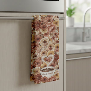 Love is Brewing Floral Coffee Heart Tea Towel