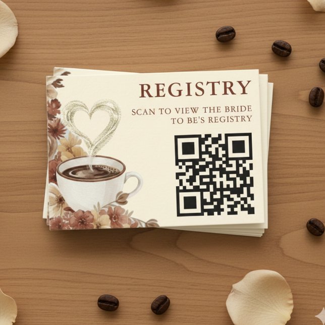 Love is Brewing Floral Coffee QR Code Registry Enclosure Card (Creator Uploaded)