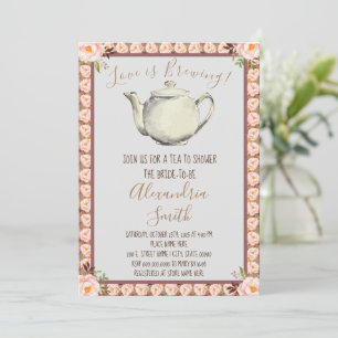 Love is Brewing   Floral Frame Tea Bridal Shower Invitation