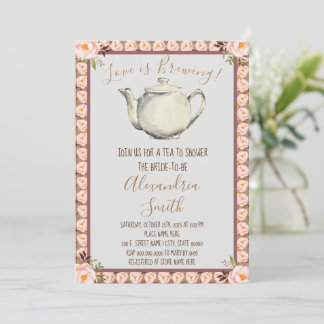 Love is Brewing | Floral Frame Tea Bridal Shower Invitation