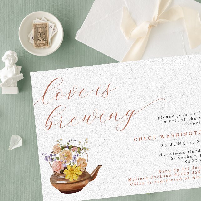 Love is Brewing Flowers in Teapot Bridal Shower Invitation (Creator Uploaded)