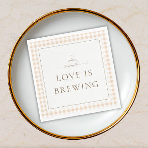 Love Is Brewing Gingham Coffee Baby Shower Napkin