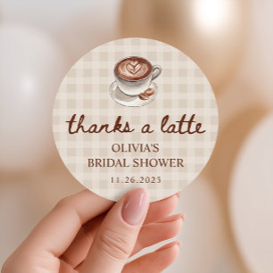 Love is Brewing Gingham Coffee Bridal Shower Favor Classic Round Sticker