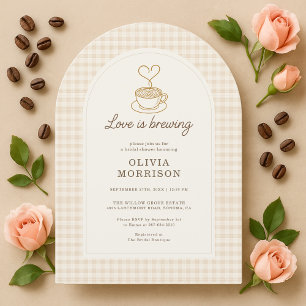 Love is Brewing Gingham Coffee Bridal Shower Invitation