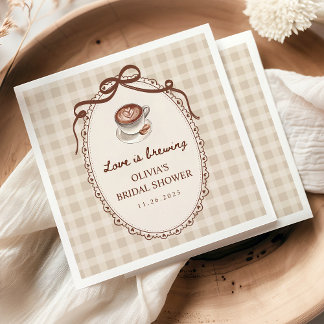 Love is Brewing Gingham Coffee Bridal Shower Napkin