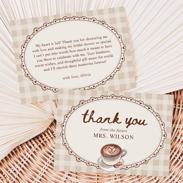 Love is Brewing Gingham Coffee Bridal Shower  Thank You Card (Creator Uploaded)