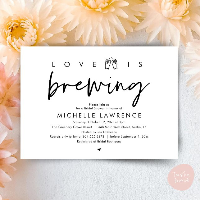 Love is brewing, Gorgeous Bridal Shower Beer Party Invitation (Love is brewing, Gorgeous Bridal Shower Beer Party modern Invitation card pdf in black white)