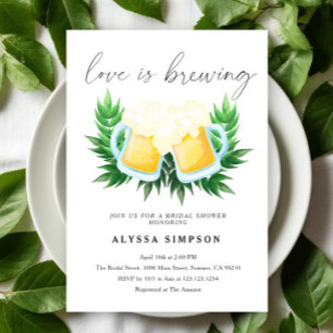 Love is Brewing Greenery Beer Bridal Shower Invitation