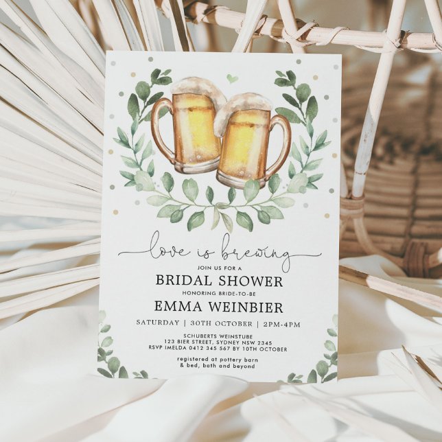 Love is Brewing Greenery Beer Bridal Shower Invitation (Creator Uploaded)