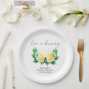 Love is Brewing Greenery Beer Bridal Shower Paper Plate