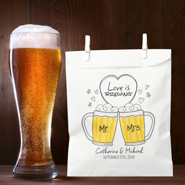 Love Is Brewing Hand Drawn Beer Glasses Wedding Favour Bags (Creator Uploaded)