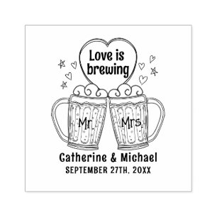 Love Is Brewing Hand Drawn Beer Glasses Wedding Rubber Stamp