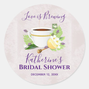 Love Is Brewing Herbal Tea   Bridal Shower Classic Round Sticker