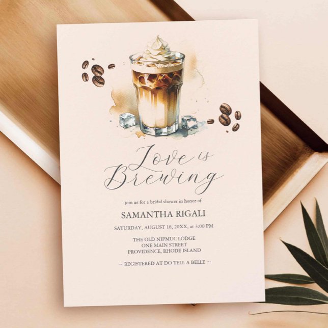Love is Brewing Ice Coffee Bridal Shower Coffee Invitation (Bridal shower invitations love is brewing coffee theme with iced coffee for summer. )