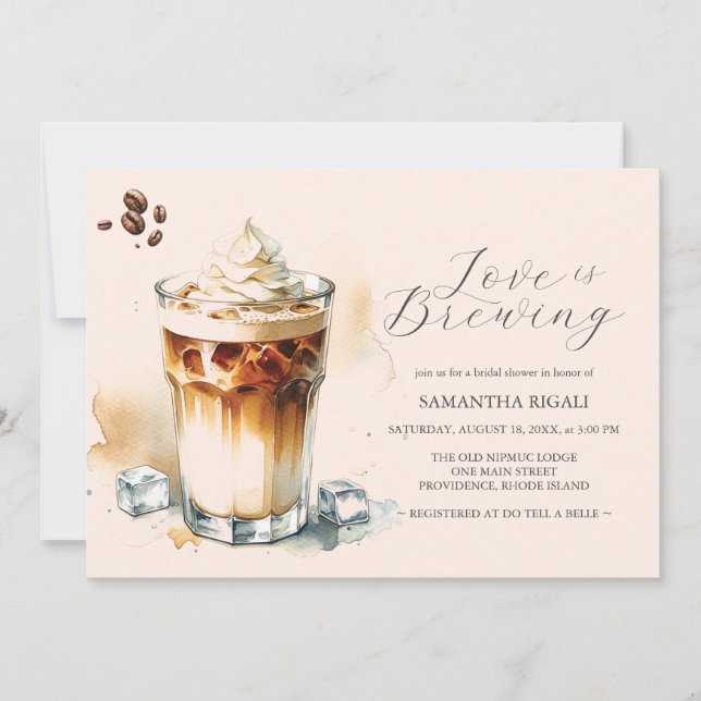 Love is Brewing Invites Iced Coffee Bridal Shower (Front)