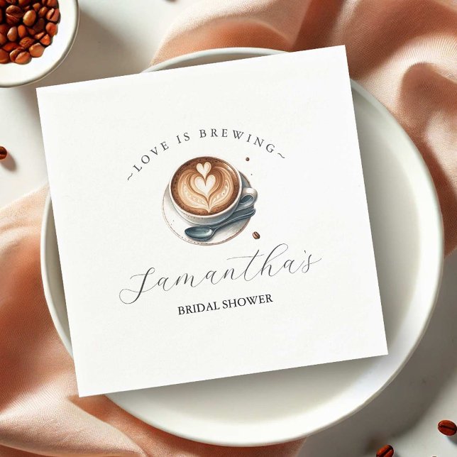 Love is Brewing Latte Bridal Shower Napkin (Coffee themed bridal shower napkins love is brewing by Do Tell A Belle)