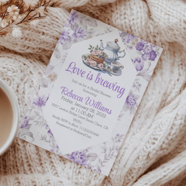 Love is Brewing Lavender Tea Floral Bridal Shower  Invitation (Creator Uploaded)