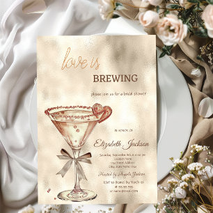 Love is Brewing Martini Heart Glitter Drips  Invitation