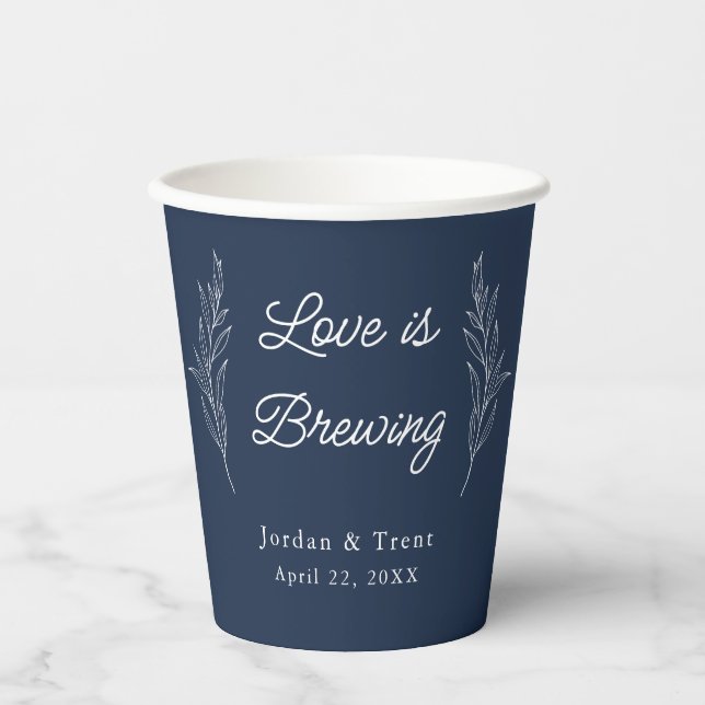 Love is Brewing Navy Blue Coffee Paper cup (Front)