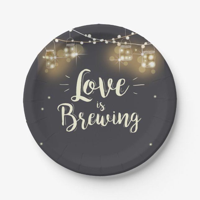 Love is brewing Paper Plates Wedding rehearsal bbq (Front)