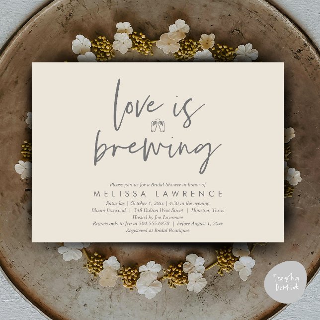 Love is brewing, Perfect Bridal Shower Beer Party Invitation (Love is brewing, Perfect Bridal Shower Beer Party Invitation Card PDF Cream Grey)