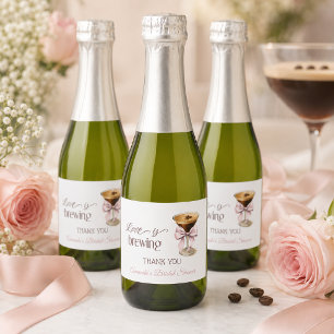 Love is Brewing Pink Bow Coffee Bridal Shower Sparkling Wine Label