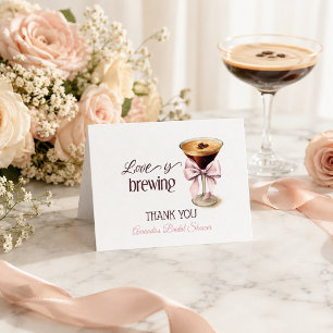 Love is Brewing Pink Bow Coffee Bridal Shower Thank You Card